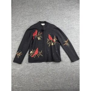Vintage Heirloom Collectibles Sweater Womens Large Cardinal Zip Christmas 2000s
